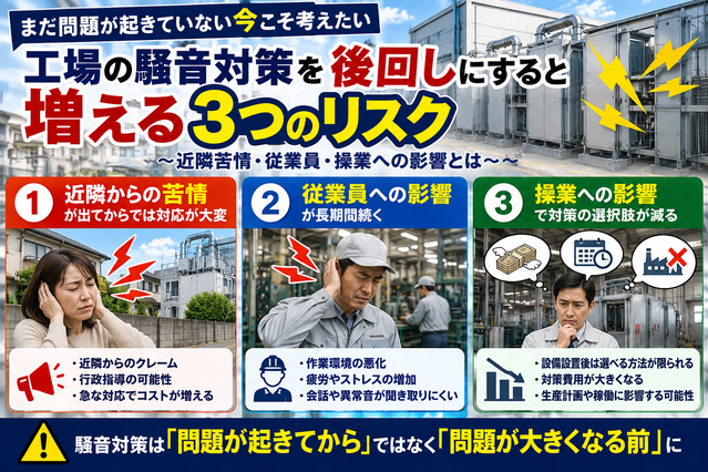 工場の騒音対策を後回しにすると増える3つのリスク～近隣苦情・作業環境への影響・対策費の負担